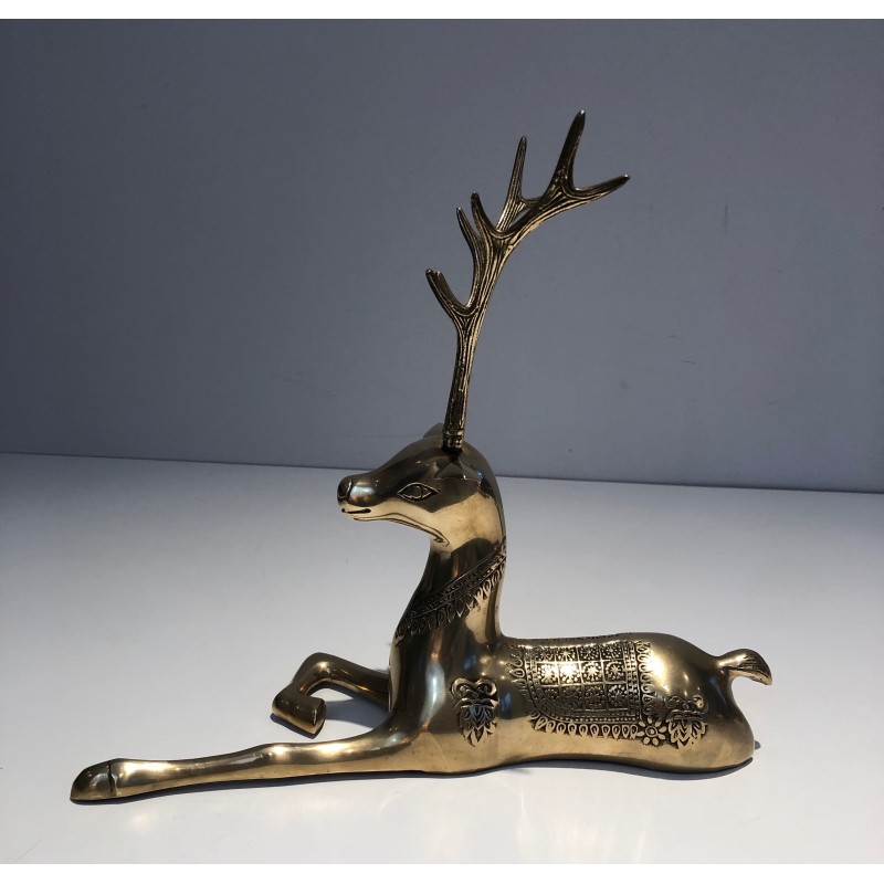 Engraved Bronze Stag Sculptures | 1970s French Animalier Art