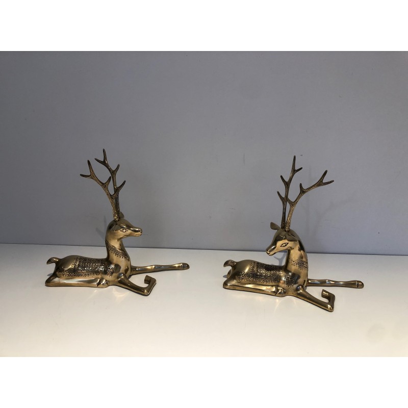 Engraved Bronze Stag Sculptures | 1970s French Animalier Art