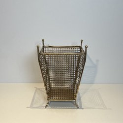 Woven Brass Wastepaper Basket | 1950s Vintage Office Accessory
