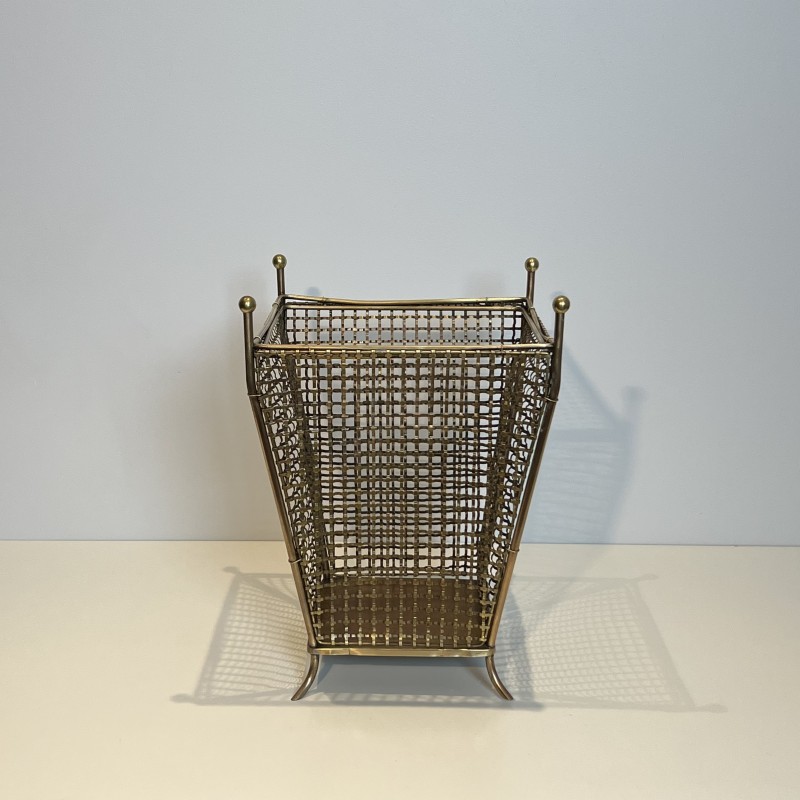 Woven Brass Wastepaper Basket | 1950s Vintage Office Accessory