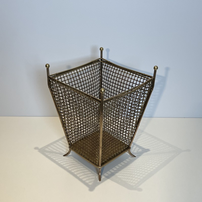 Woven Brass Wastepaper Basket | 1950s Vintage Office Accessory