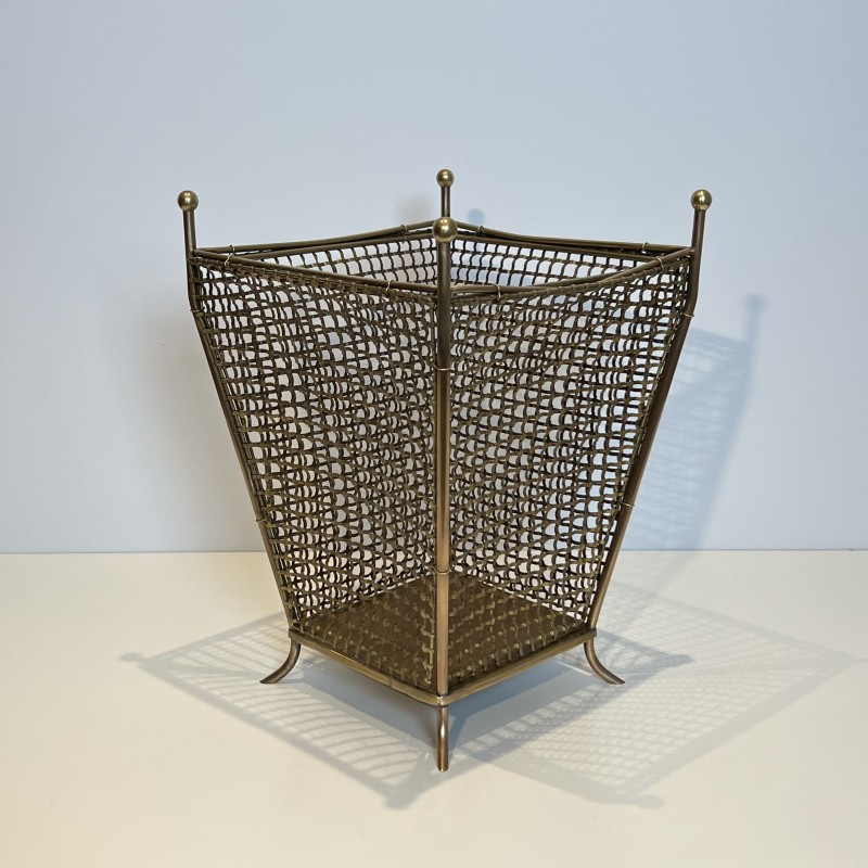 Corbeille à Papier Treillage Laiton | Accessoire Bureau Années 1950