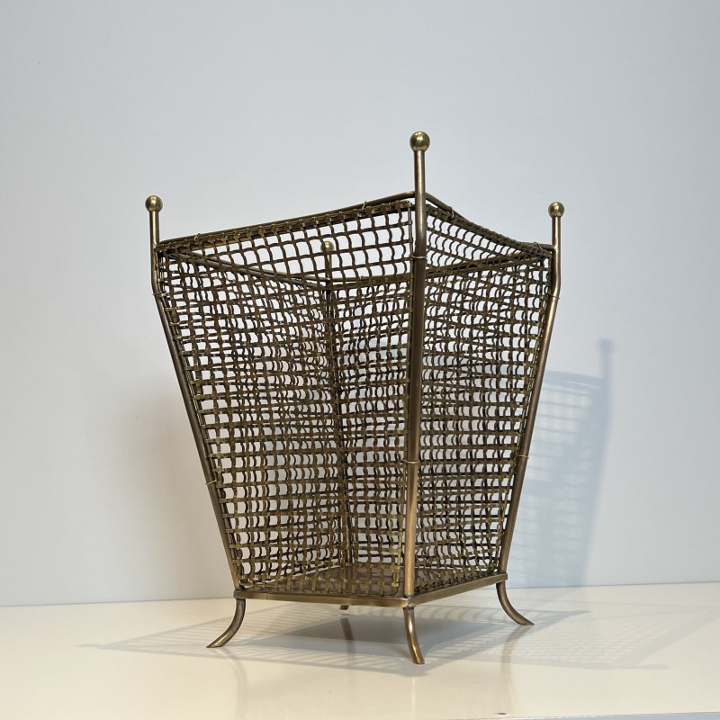 Corbeille à Papier Treillage Laiton | Accessoire Bureau Années 1950