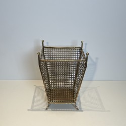 Woven Brass Wastepaper Basket | 1950s Vintage Office Accessory