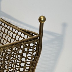 Woven Brass Wastepaper Basket | 1950s Vintage Office Accessory