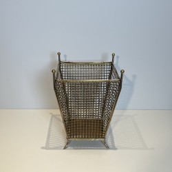 Woven Brass Wastepaper Basket | 1950s Vintage Office Accessory