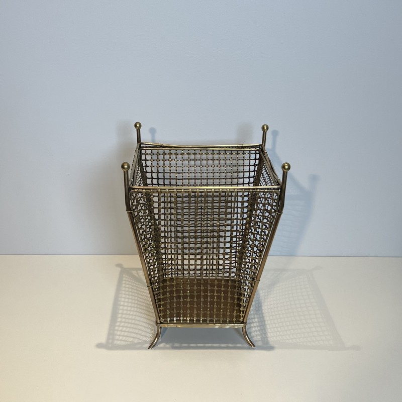 Woven Brass Wastepaper Basket | 1950s Vintage Office Accessory