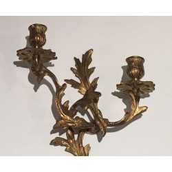 Pair of Louis the 15th style Gold Gilt Bronze Sconces