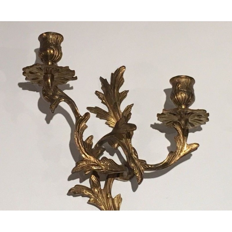 Pair of Louis the 15th style Gold Gilt Bronze Sconces