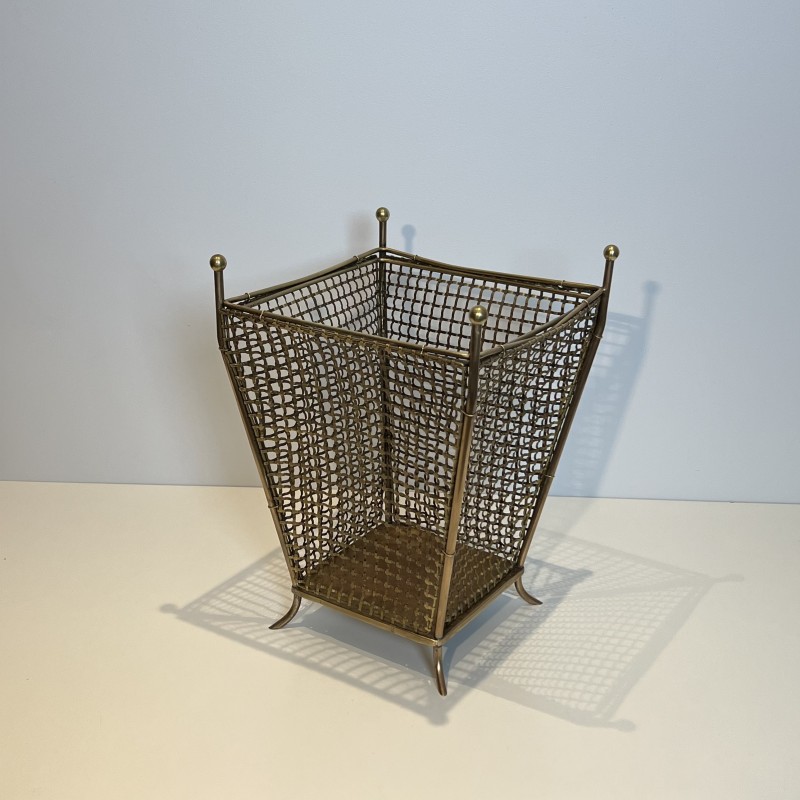 Corbeille à Papier Treillage Laiton | Accessoire Bureau Années 1950