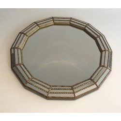 Miroir Octogonal Multi-Facettes Guirlandes Laiton | Années 70