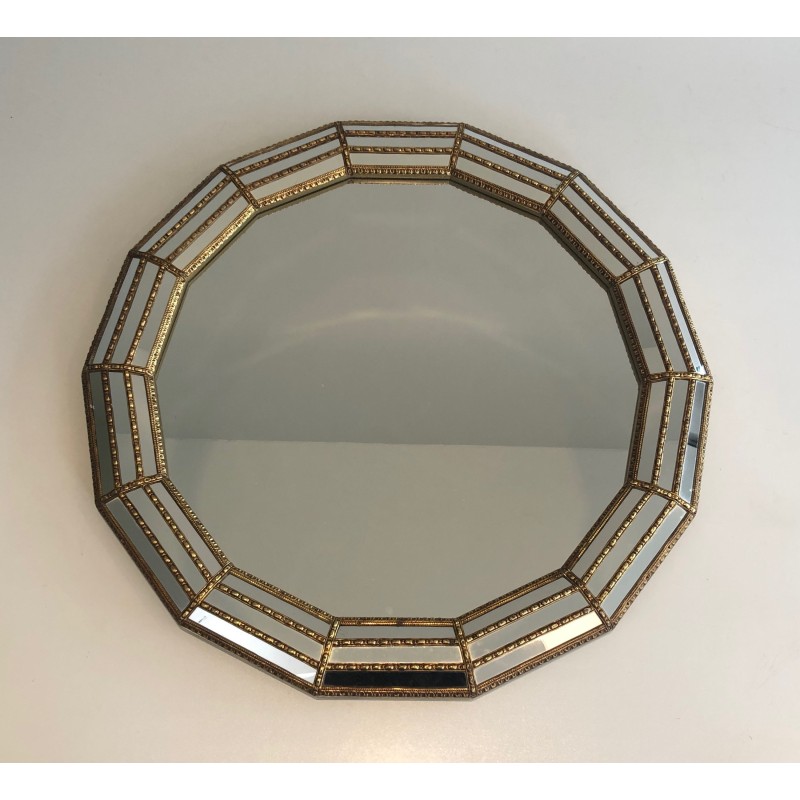 Miroir Octogonal Multi-Facettes Guirlandes Laiton | Années 70