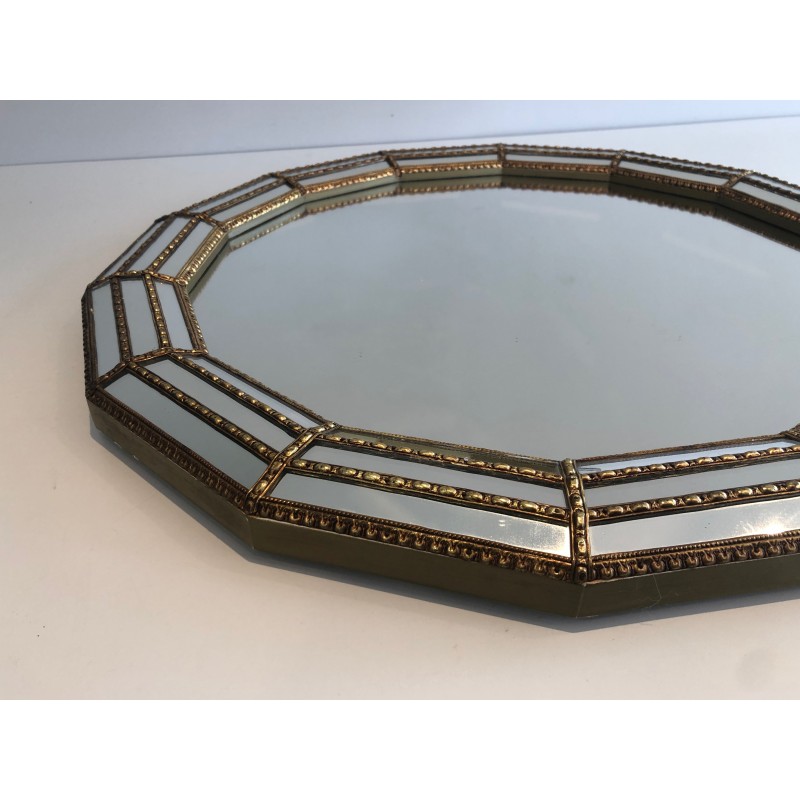 Miroir Octogonal Multi-Facettes Guirlandes Laiton | Années 70
