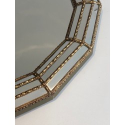 Miroir Octogonal Multi-Facettes Guirlandes Laiton | Années 70