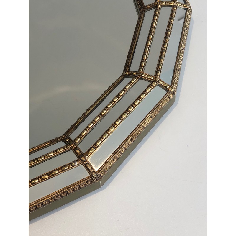 Miroir Octogonal Multi-Facettes Guirlandes Laiton | Années 70