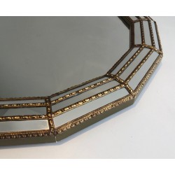 Miroir Octogonal Multi-Facettes Guirlandes Laiton | Années 70