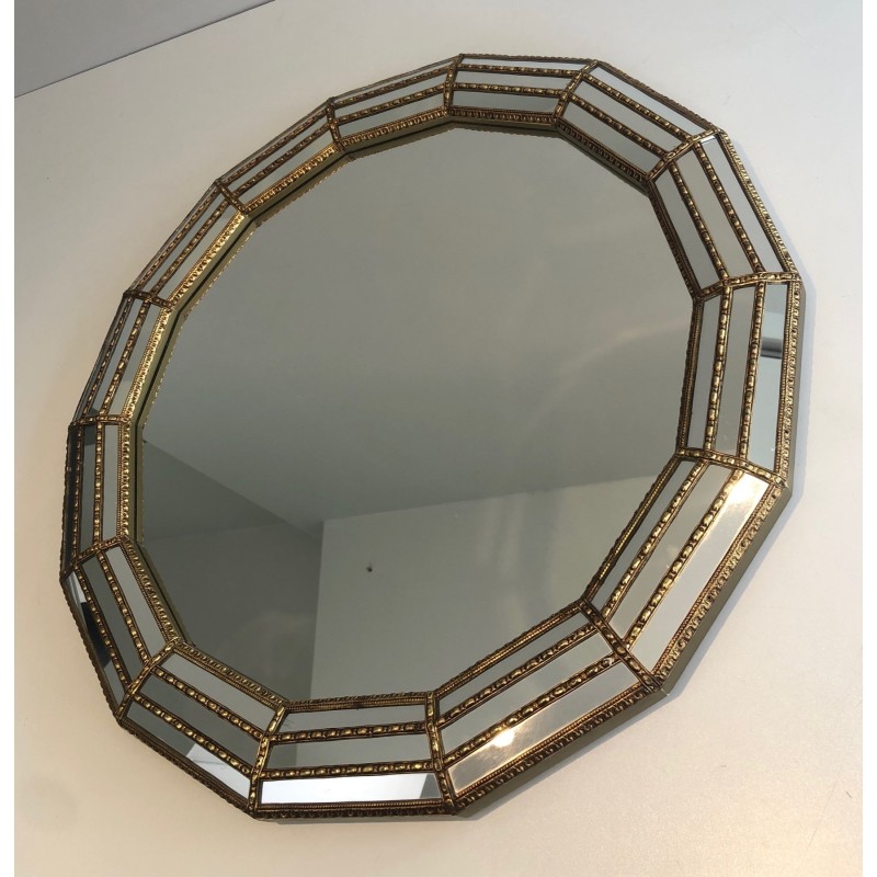Miroir Octogonal Multi-Facettes Guirlandes Laiton | Années 70