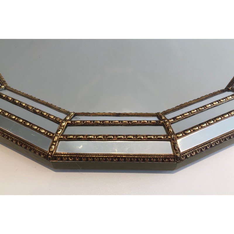 Octagonal Multi-Faceted Mirror Brass Garlands | 1970s