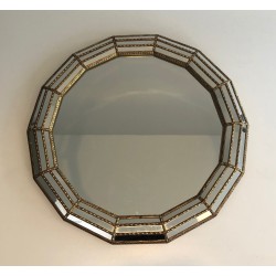 Miroir Octogonal Multi-Facettes Guirlandes Laiton | Années 70