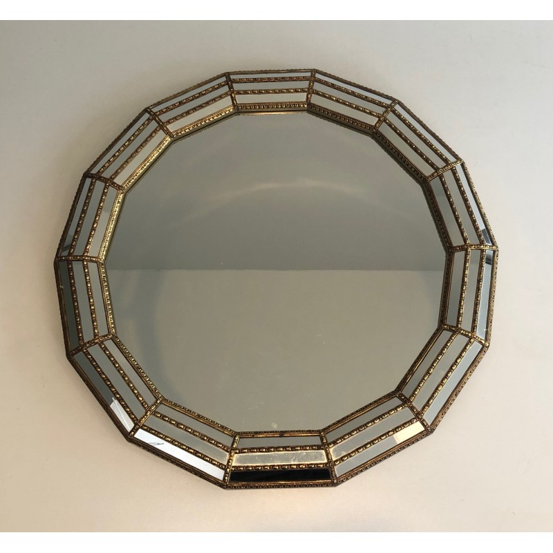 Miroir Octogonal Multi-Facettes Guirlandes Laiton | Années 70