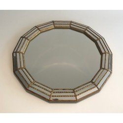 Miroir Octogonal Multi-Facettes Guirlandes Laiton | Années 70
