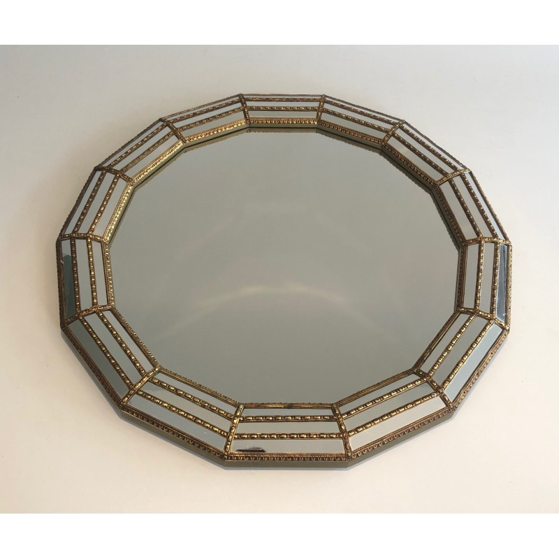 Miroir Octogonal Multi-Facettes Guirlandes Laiton | Années 70