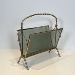 Faux-Bamboo Brass Magazine Rack | Maison Baguès 1970s