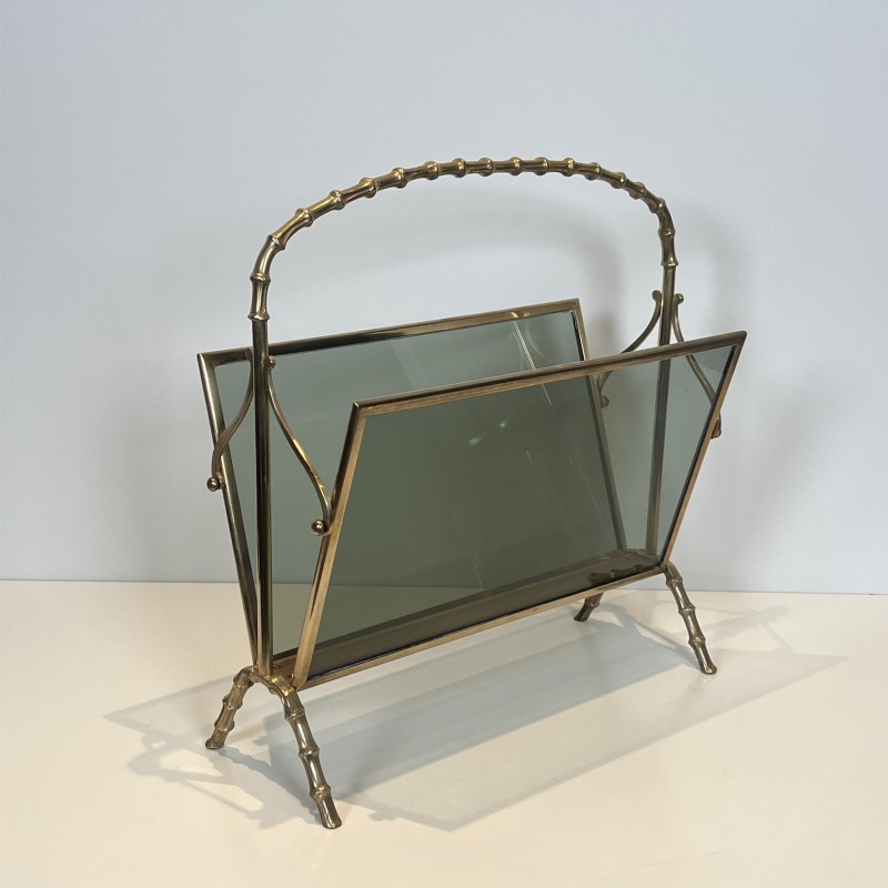 Faux-Bamboo Brass Magazine Rack | Maison Baguès 1970s