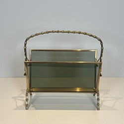 Faux-Bamboo Brass Magazine Rack | Maison Baguès 1970s