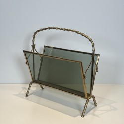 Faux-Bamboo Brass Magazine Rack | Maison Baguès 1970s