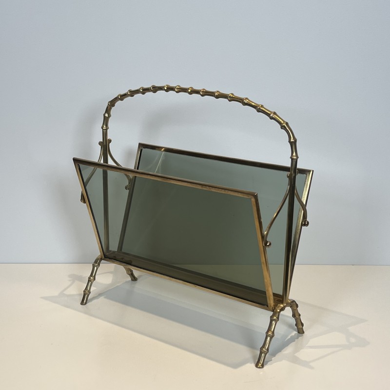 Faux-Bamboo Brass Magazine Rack | Maison Baguès 1970s
