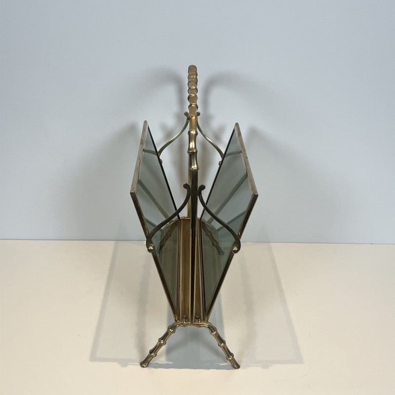 Faux-Bamboo Brass Magazine Rack | Maison Baguès 1970s