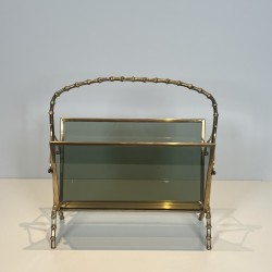Faux-Bamboo Brass Magazine Rack | Maison Baguès 1970s