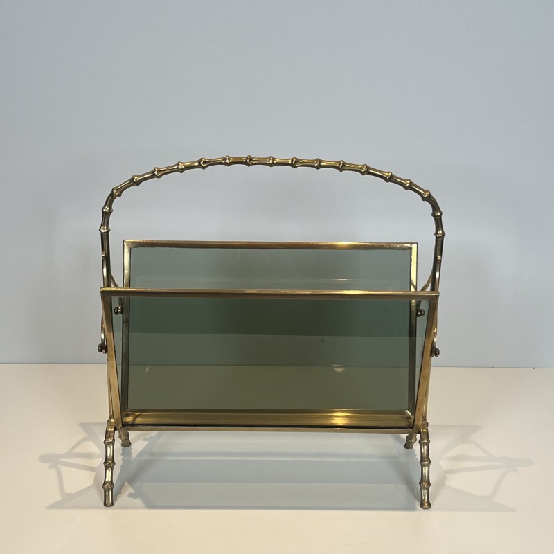 Faux-Bamboo Brass Magazine Rack | Maison Baguès 1970s