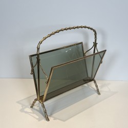 Faux-Bamboo Brass Magazine Rack | Maison Baguès 1970s