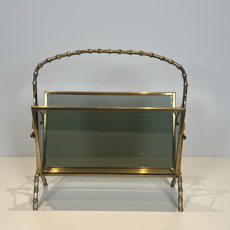 Faux-Bamboo Brass Magazine Rack | Maison Baguès 1970s