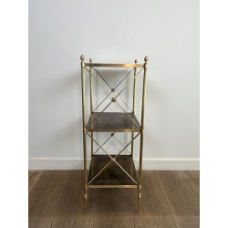 Three-Tier Brass and Eglomise Glass Shelf, Attributed to Maison Jansen, 1940s.