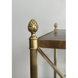 Three-Tier Brass and Eglomise Glass Shelf, Attributed to Maison Jansen, 1940s.