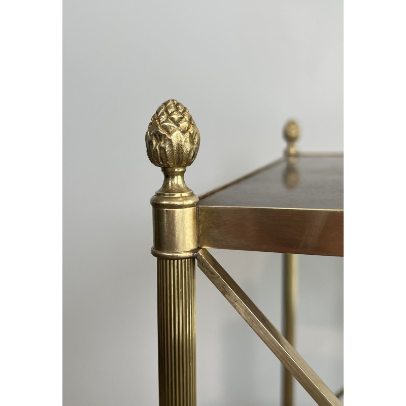 Three-Tier Brass and Eglomise Glass Shelf, Attributed to Maison Jansen, 1940s.