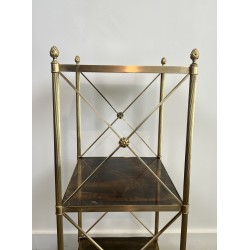 Three-Tier Brass and Eglomise Glass Shelf, Attributed to Maison Jansen, 1940s.