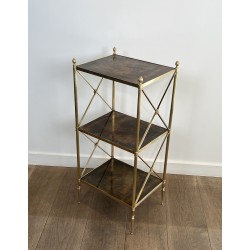Three-Tier Brass and Eglomise Glass Shelf, Attributed to Maison Jansen, 1940s.