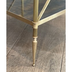 Three-Tier Brass and Eglomise Glass Shelf, Attributed to Maison Jansen, 1940s.