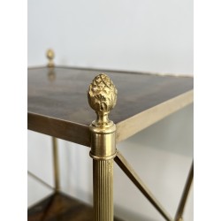 Three-Tier Brass and Eglomise Glass Shelf, Attributed to Maison Jansen, 1940s.