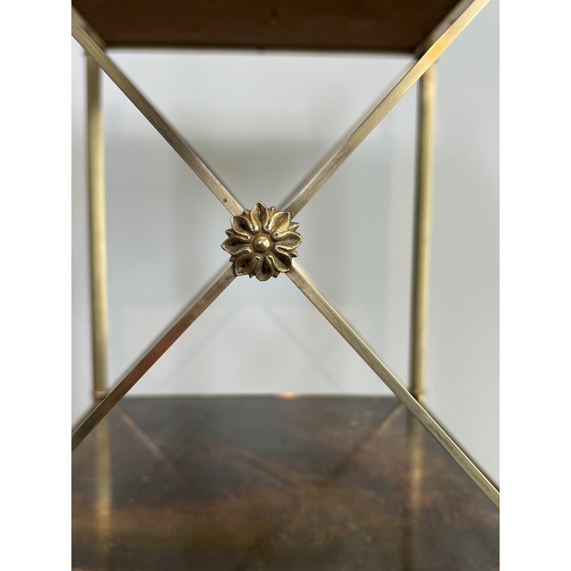 Three-Tier Brass and Eglomise Glass Shelf, Attributed to Maison Jansen, 1940s.