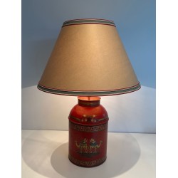 Red Toleware Lamp Chinoiserie | 20th Century Tea Caddy Lamp