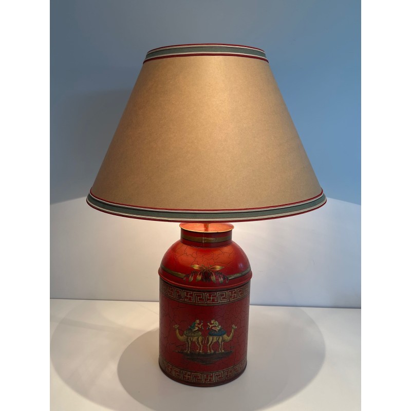 Lampe Tôle Peinte Rouge Chinoiseries | Boîte à Thé XXe Siècle