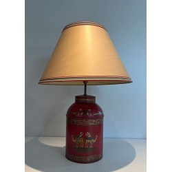 Lampe Tôle Peinte Rouge Chinoiseries | Boîte à Thé XXe Siècle