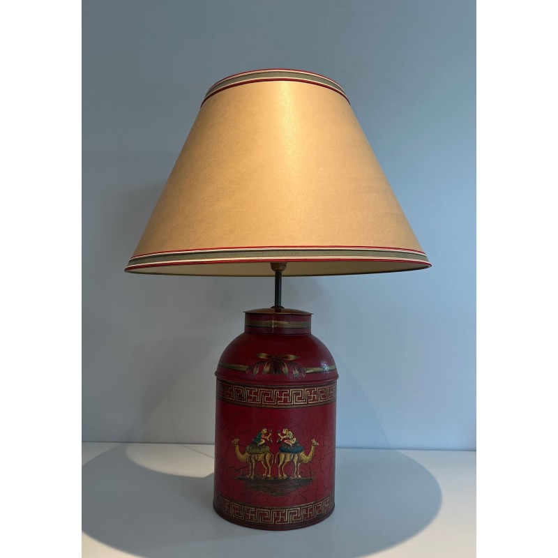 Lampe Tôle Peinte Rouge Chinoiseries | Boîte à Thé XXe Siècle