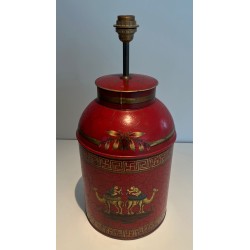 Red Toleware Lamp Chinoiserie | 20th Century Tea Caddy Lamp