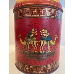 Red Toleware Lamp Chinoiserie | 20th Century Tea Caddy Lamp